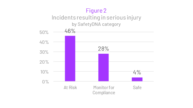 incidents resulting in serious injury by safetydna category graph