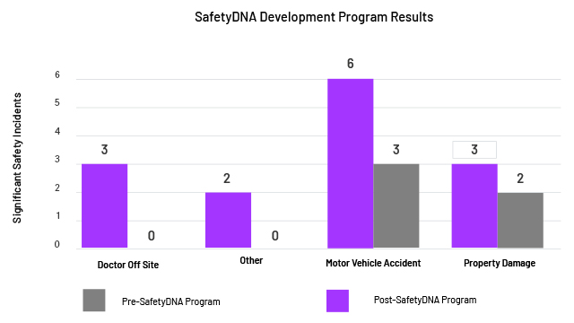 grafiek van de resultaten van het safetydna-ontwikkelingsprogramma